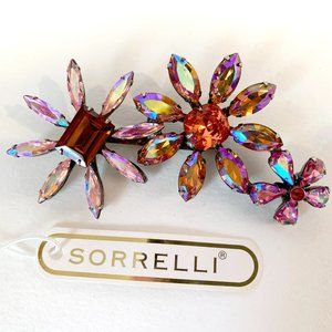 Vintage SORRELLI Large 3-Flower Cluster Brooch Pin with Swarovski Crystals